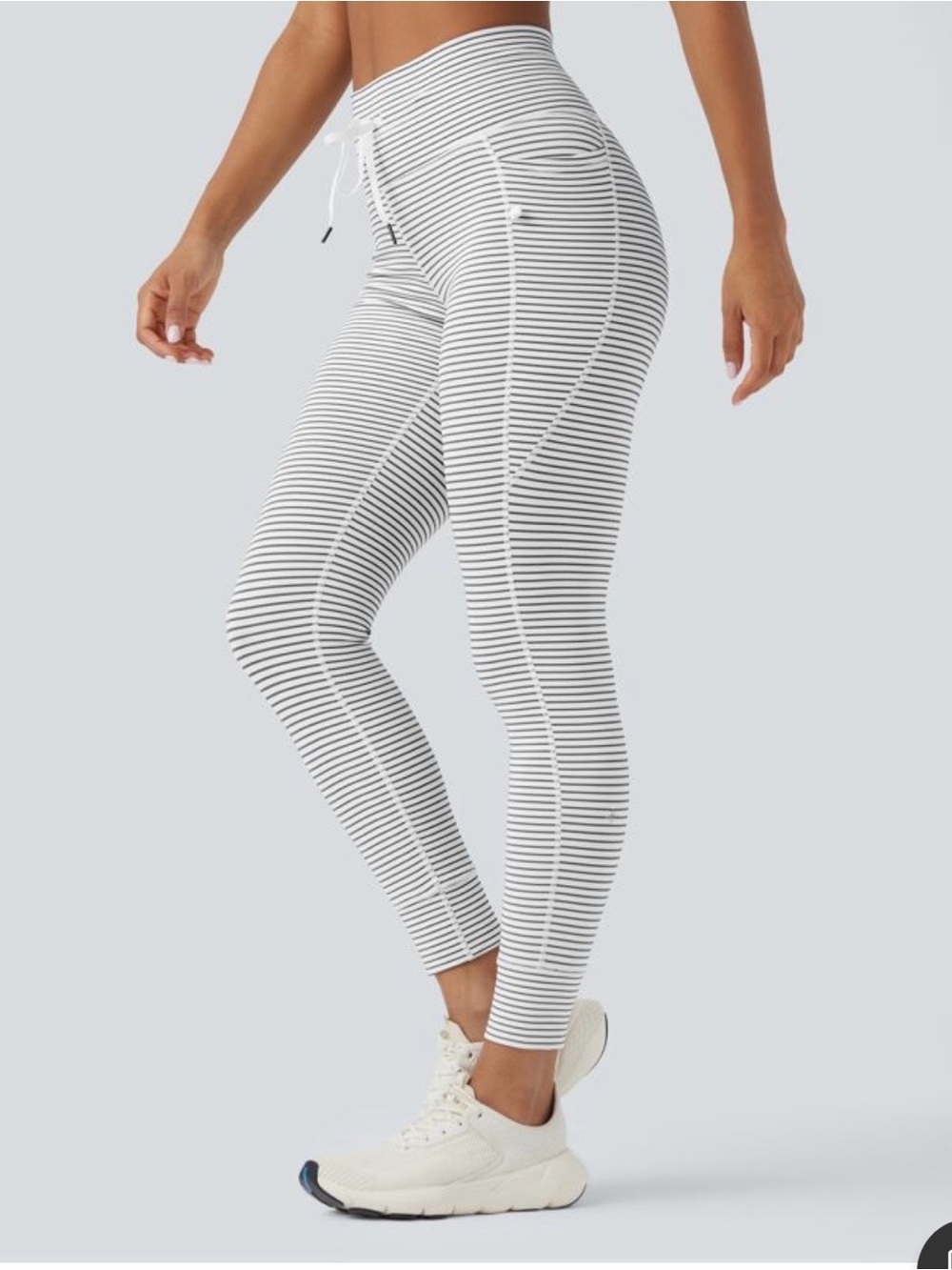 HALARA High Waisted Drawstring Striped Yoga Leggings with Pockets